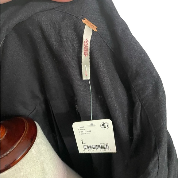 FREE PEOPLE Black Collared Cotton Linen Blend Midi Dress New With Tags - Picture 7 of 10